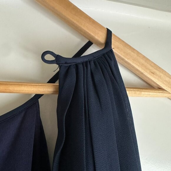 Bill Levkoff High-Neck Keyhole Chiffon Floor Length Bridesmaid Dress in Navy - Picture 12 of 13